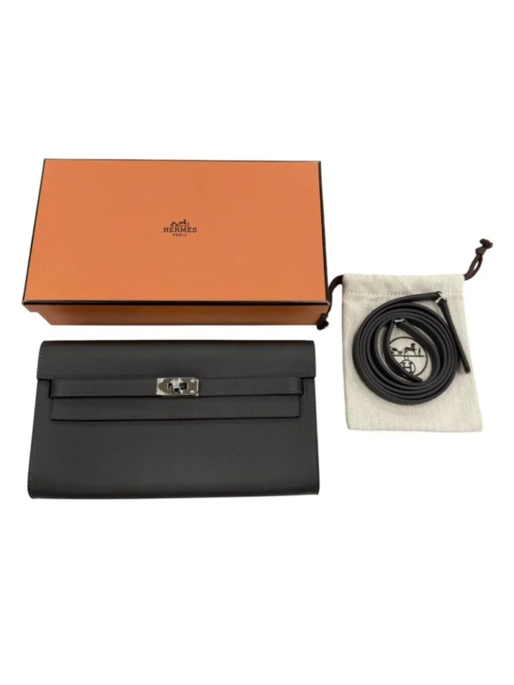 Hermes Kelly Wallet To Go Color Ardoise Silver Shoulder
